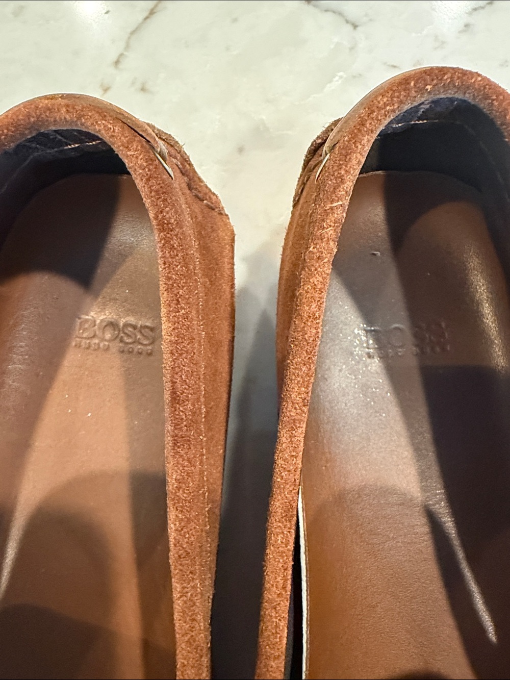 Boss Suede Driving Loafers in Cognac Brown - Picture 2 of 8